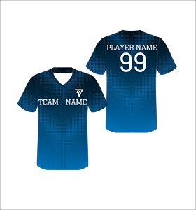 Camiseta de Béisbol Sublimada Personalizada para Hombre, Manga Corta, Cuello en V, Poliéster que Absorbe la Humedad, Nombre del Equipo, Jugador 99, Azul Degradado - Product Image 1