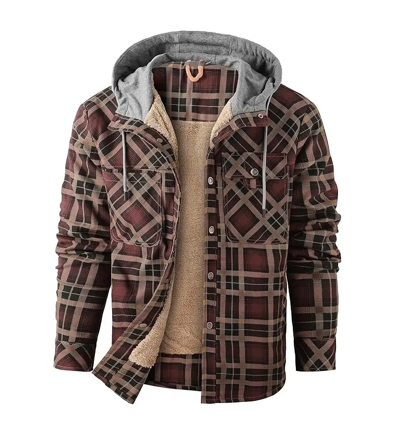 Outdoor Wear Men's Plaid Flannel Jacket Custom Windbreaker Clothing Black Casual Red Plain Waterproof Customize Blue