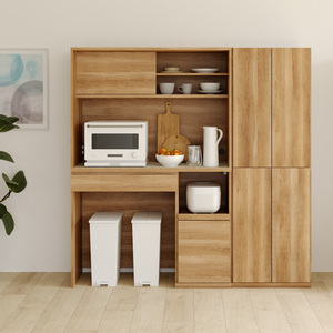 Meuble de rangement moderne en bois brun pour salon ou bureau, 2 compartiments, porte à panneau plat, design minimaliste, avec roulettes - Product Image 4