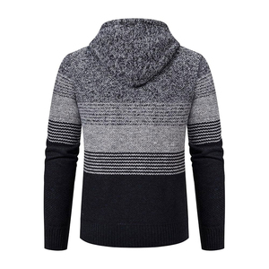 Men's Hooded Zipper Cardigan Striped Wool Acrylic Knit <b>Sweater</b> Full Sleeve Winter Wear - Product Image 2