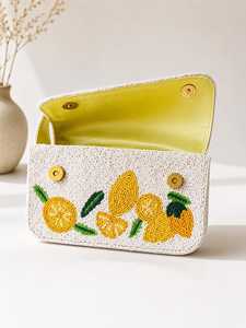 Sac à main en lin imperméable de luxe, forme selle, orné de perles, avec fermeture à rabat, fait main, pour femme, usage quotidien, capacité jusqu'à 1L - Product Image 3