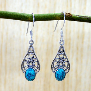 Boucles d'oreilles pendantes en argent sterling 925 avec turquoise naturelle, cabochon ovale, bijoux indiens fins, fabrication sur mesure OEM ODM, vente en gros - Product Image 2