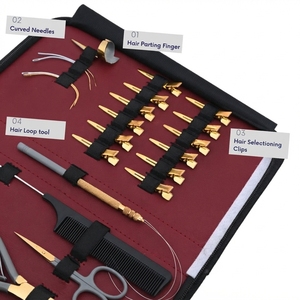 Complete <b>Hair</b> Extension Application Set Micro Ring Bead Crimping Plier Bond Cutter Loop Hook Thread Scissors Sectioning <b>Clips</b> - Product Image 5