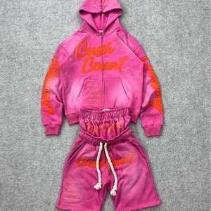 Conjunto Deportivo CashCount Morado con Chaqueta con Capucha y Cremallera y Pantalones Cortos, Ropa Deportiva Transpirable de Manga Larga con Bolsillos Laterales para Otoño - Product Image 3