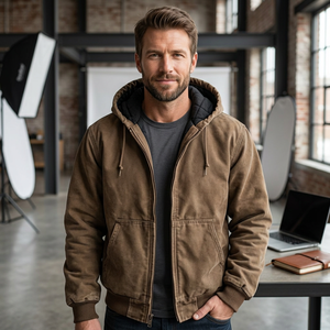 Chaqueta de Lona con Capucha para Motocicleta para Hombre, Estilo Casual de Otoño, Transpirable, con Cierre, Resistente al Viento, Color Sólido, Corte Regular, Algodón y Poliéster en la Parte Delantera - Product Image 6