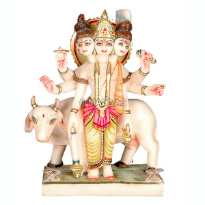 Premium Marble Dattatreya Statue | Handcrafted White Marble Lord Dattatreya Murti with Cow | MALIYAS Jaipur India - Product Image 2