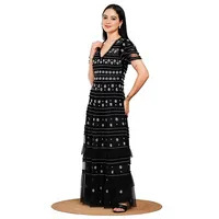Robe de soirée longue en tulle noir à volants superposés, élégante et pailletée, sur mesure, vente en gros, fournisseur d'usine OEM