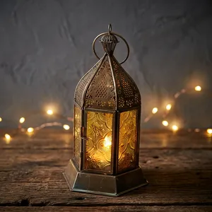 Hexagon <b>Metal</b> <b>Lantern</b> with Embossed Moroccan Design Durable Home Decoration Candle Holder - Product Image 6