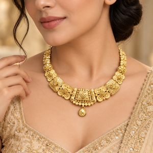 Royal Kundan Floral Necklace Earrings <b>Set</b> | 24K Gold Plated Copper/Brass <b>Jewelry</b> | Trendy Traditional Indian <b>Bridal</b> Party - Product Image 3