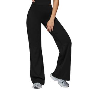 Leggings de yoga pour femmes, taille élastique, longueur intégrale, couleur unie, pantalon de pilates à jambes larges, sensation de nu, matière élasthanne - Product Image 1