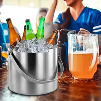 Cubo de Hielo Aislado de Acero Inoxidable de 1.6-5L, Recipiente para Bebidas de Doble Pared, Asa de Transporte Cómoda, Contenedor de Hielo para Cerveza y Vino, Herramienta de Bar