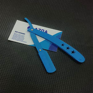 Premium Quality Blue Color Coated Stainless Steel <b>Straight</b> Folding Shaving <b>Razor</b> for Men Professional Barber Grooming Tool - Product Image 2