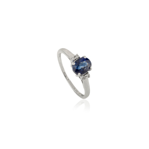 Anillo Apilable Minimalista de Oro Blanco K14 con Zafiro Azul y Diamantes, Joyería para Uso Diario, Venta al Por Mayor, OEM ODM Personalizado - Product Image 3