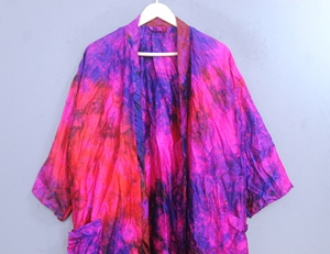 Women Silk Breathable Knee-Length Kimono Robe Floral Print Vintage <b>Wrap</b> Three Quarter Sleeve Drawstring Closure Summer Night - Product Image 2