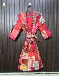 <b>Women</b> Cotton Patchwork <b>Robe</b> Knee Length Three Quarter Sleeve Handmade Casual Bohemian Style Red - Product Image 1