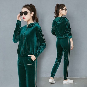 Street Fashion Women's Half Zip Loose Casual Blank Hooded Track Suit Pullover Hoodie Survetement Velour Plain Velvet Sweat Suit - Product Image 2
