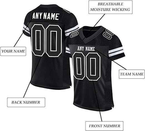 Maillot de football américain unisexe blanc personnalisé avec numéro 16, bordure noire, en polyester anti-humidité, sans manches, col en V, athlétique - Product Image 3