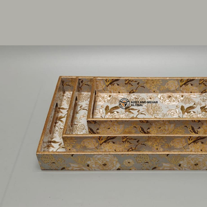 ชุดถาดเสิร์ฟ MDF งานฝีมือสุดหรู 3 ชิ้น เคลือบเงาอย่างดี พร้อมขอบทองคำ - Product Image 4