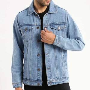 Veste en jean pour homme OEM style urbain, coupe droite, col montant, hiver, avec patchs personnalisés imprimés et brodés, effet vieilli - Product Image 1