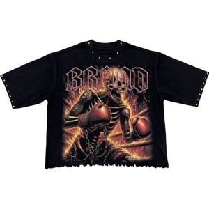Camiseta de Hombre Oversize de Última Moda con Estampado Gráfico de Calavera Boxeando, Manga Corta, Cuello Redondo, Estilo Punk, Jersey de Algodón, Camisa Streetwear - Product Image 1
