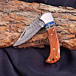 Hot Selling Damascus Steel Ladder Pattern Folding <b>Knife</b> Back <b>Lock</b> Rosewood Pakka Wood Handle Sheath Pocket EDC Camping OEM <b>Knife</b> - Product Image 2