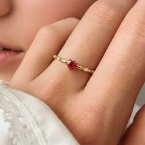 Hallmark Silver Red Heart Minimal Gold Plated Ring - Product Image 1