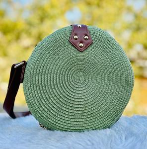 Round Rattan Messenger Bag Woven Straw Crossbody Handbag for Women Holiday Beach Use - Product Image 1