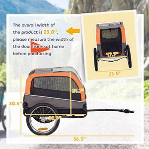 Rimorchio per Bicicletta per Cani a Sgancio Rapido, Carrello per Animali Domestici con Riflettori, Bandiera e Guinzaglio di Sicurezza, 2 Ingressi - Product Image 3