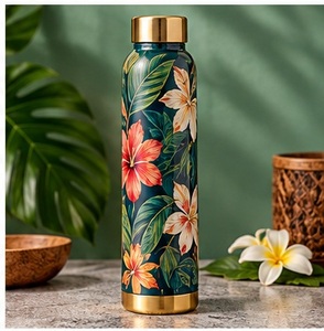 Botella de Agua de Cobre con Diseño Floral, Termo Portátil de Viaje con Tapa - Product Image 4