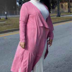 Veste longue en fausse daim mauve pour femme, cardigan élégant pour un look décontracté et formel, doux et confortable - Product Image 6