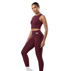 Legging taille haute bordeaux pour femme, extensible, respirant, sans couture, doux au toucher, pour fitness, yoga et entraînement, vêtement de sport - Product Image 1