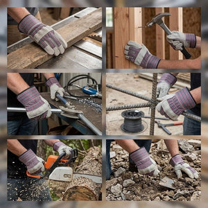 Gants de travail robustes en cuir de vachette pleine fleur avec dos en coton rayé pour la construction et l'industrie - Product Image 2