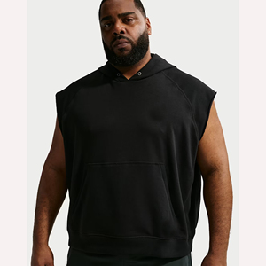 Sweat-shirt à capuche sans manches pour homme, noir uni, en polaire, coupe décontractée, avec poche, pour l'automne - Product Image 5