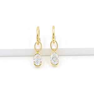 Oval Moissanite <b>Charms</b> 7x5mm 14k Solid Dangles Huggie <b>Hoops</b> Necklace Bracelet Belly Ring April Birthstone Jewelry - Product Image 5