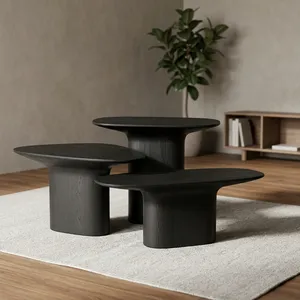 Modern Black Wooden <b>Nesting</b> Coffee <b>Tables</b> Minimalist Living Room Furniture - Product Image 3
