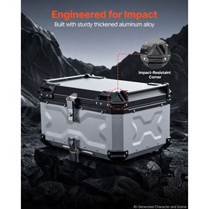 Top Case Moto 45L-80L Universel en Aluminium Rigide Étanche Détachable Sécurisé - Product Image 2