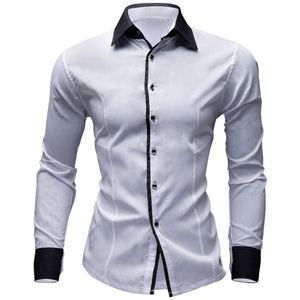 Chemise habillée formelle pour homme à manches longues, col et poignets noirs, bloc de couleur, col rabattu, simple boutonnage, coupe ajustée, classique, confortable pour homme - Product Image 1
