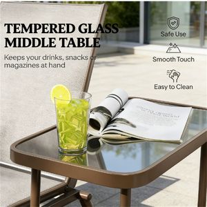 Fauteuil double à bascule en rotin brun clair pour extérieur avec table, mobilier de jardin et de terrasse - Product Image 3