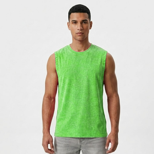 Débardeur de sport en coton personnalisé avec logo, couleur unie, sans manches, respirant, séchage rapide, tissu gaufré pour la musculation et le fitness - Product Image 4
