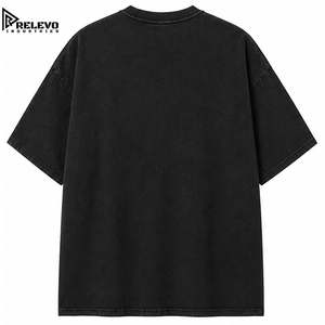 เสื้อยืดคอตตอนเจอร์ซีย์ทรงโอเวอร์ไซส์คุณภาพสูงสำหรับผู้ชาย สไตล์วินเทจสีดำ ล้างสีแบบแอซิดวอช ไหล่ตก ทรงสตรีทแวร์  ไม่มีลาย - Product Image 2