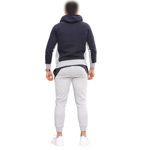 Ensemble de survêtement décontracté pour homme, 2 pièces, gris et bleu marine, avec sweat à capuche et pantalon de jogging, grandes tailles, pour l'automne - Product Image 4