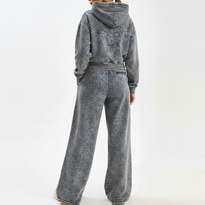 Women Acid Wash Hoodie Set Wide Leg Sweatpants Tracksuit Oversized Women Jogger Set Fashion Streetwear Tracksuit - Product Image 3