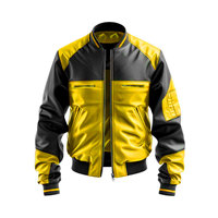 Blouson Bomber en Cuir Bleu et Noir à Blocs de Couleurs pour Homme, Style Moto, Fermeture Éclair, Col Rabattu, Idéal pour l'Automne