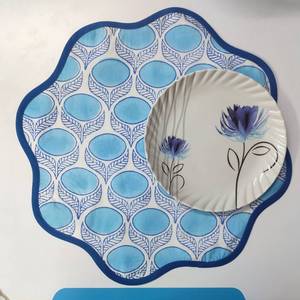 Denim <b>Blue</b> Flower Placemat 'Block Print fabric <b>table</b> <b>mat</b> easy care machine washable rustic kitchen decor dining <b>mat</b> - Product Image 2