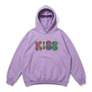 Sudadera con Capucha Morada Extra Grande con Logotipo KISS Bordado en el Bolsillo Delantero, Sudadera Informal Unisex de Corte Regular, Material French Terry - Product Image 1