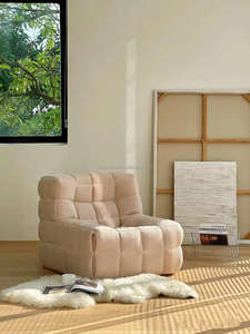 Fauteuil lounge sans accoudoirs en bouclette capitonné de style nordique moderne, <span class=keywords><strong>canapé</strong></span> confortable et décontracté pour salon, chambre à coucher, balcon - Product Image 3