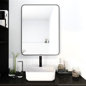 24 X 32 Inch Framed Bathroom Mirror with Black Aluminum Frame - Product Image 1