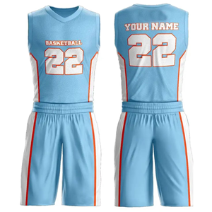 Uniforme de Baloncesto Elite de Alto Rendimiento, Jersey y Pantalones Cortos Sublimados en Azul Claro, Blanco y Naranja, Ropa Deportiva que Absorbe la Humedad - Product Image 1