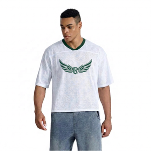 T-shirt pour homme à col en V blanc à manches courtes 100% polyester tricoté respirant décontracté couleur unie coupe classique - Product Image 3