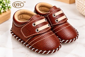 QTC Brown Soft Faux Leather Baby Shoes Pre Walker Sneakers with <b>Velcro</b> <b>Straps</b> Cushioned Outsole All Seasons - Product Image 2